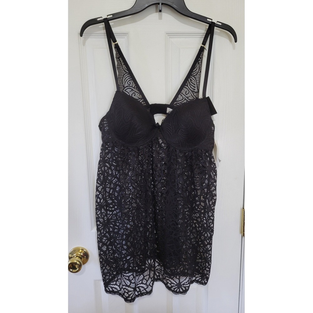 Daisy Fuentes Black Lace Mesh Babydoll Lingerie Underwire XL Whimsigoth Witchy